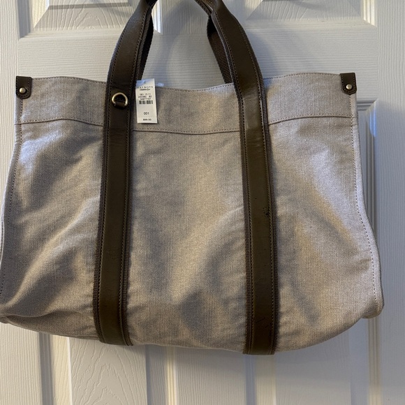 Talbots Other - Canvas Tote Bag by Talbots with Leather Trim - Gray/Brown